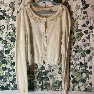 cream sweater with pearls